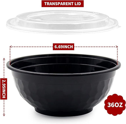 POPMISOLER 150 Pcs Stackable Meal Prep Bowl Containers,36 OZ Food Takeout Bowls Reusable,Black Disposable With Lids,Microwavable Dishwasher Safe Leak Resistant for Noodle Soup,Salads&Ramen Bow (36oz)