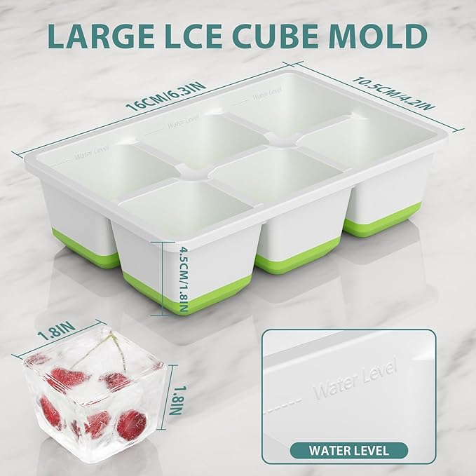 Optish Large Ice Cube Molds, 2 Pack Whiskey Square Ice Molds, 1.8 Inch Big Ice