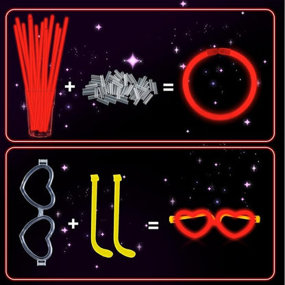 60 Pack 8??Red Glow Sticks Bulk Bright Glow Sticks with 60 Connectors 20 Heart Glasses Glow In The Dark Party Supplies Neon Party Decorations Glow Bracelet Glasses for Holiday Carnival(Red)