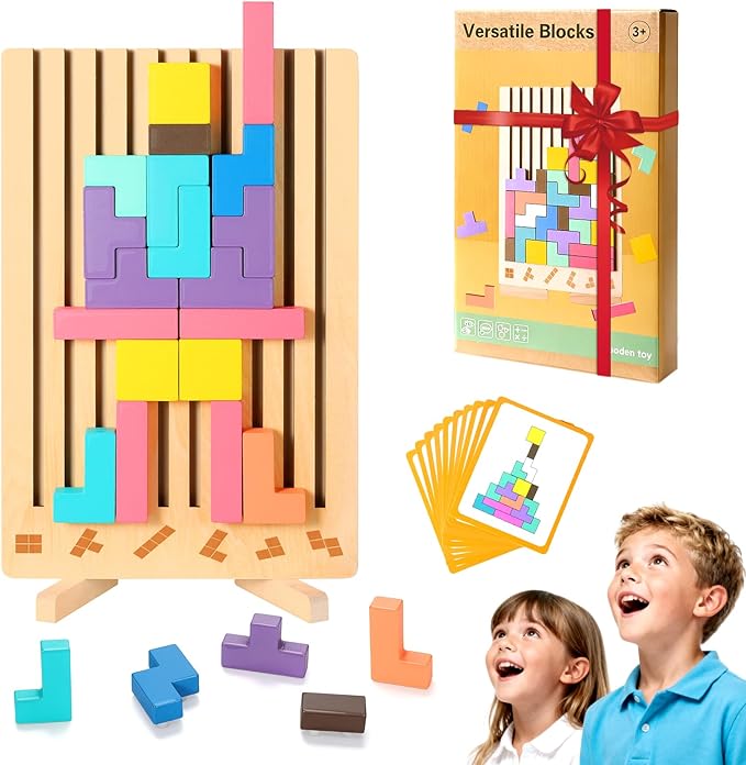Wooden Stacking Puzzle Toy, Montessori Brain Blocks Toys, 3D Brain Teaser Puzzles for Kids Adults, Indoor Recess Games Classroom for Toddlers Ages 3-5 6-8, STEM Educational Logic Game