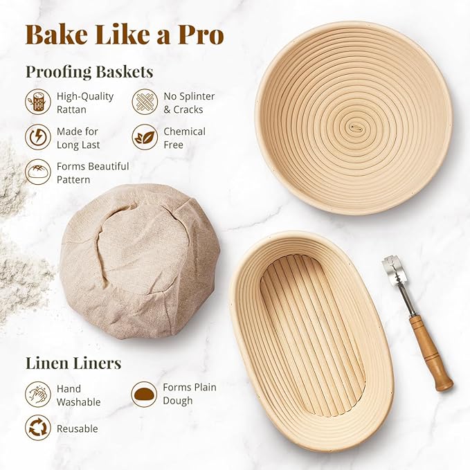Sourdough Starter Kit, Banneton Bread Proofing Baskets Set, Sourdough Bread