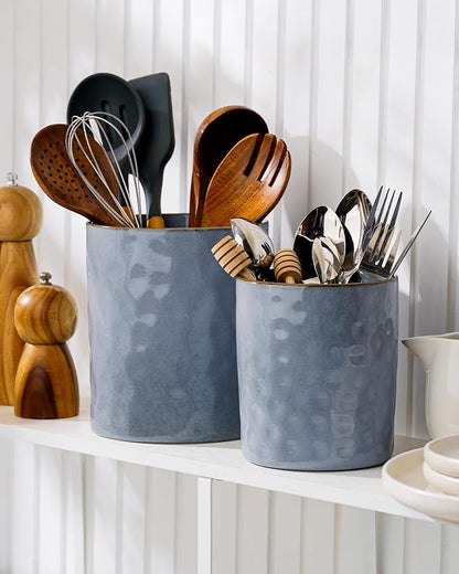 famiware Ocean Utensil Holder, 7.2"+5.8" Ceramic Kitchen Utensil Holder