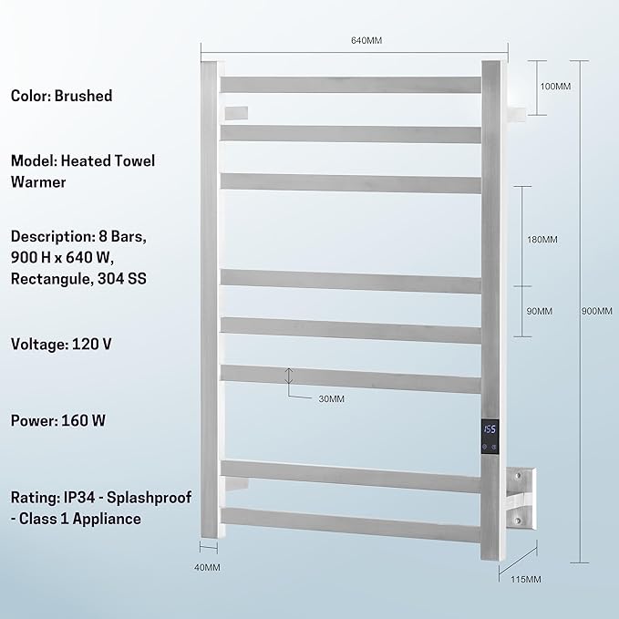 8-Bar Heated Towel Rack – Quick Heating Electric Towel Warmer