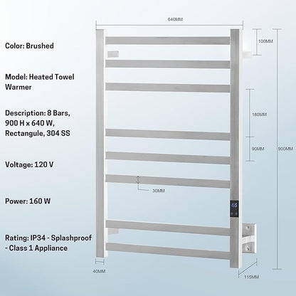8-Bar Heated Towel Rack – Quick Heating Electric Towel Warmer