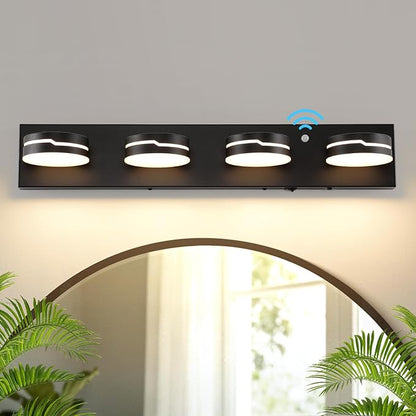 26In Motion Sensor Vanity Light, Matte Black 3CCT 4-Light Modern LED Bathroom