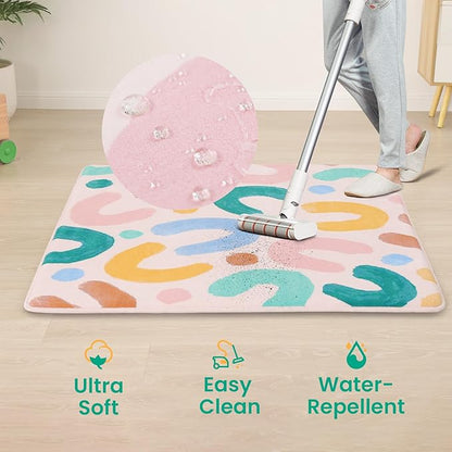 Baby Play Mat for Floor,1.3" Thick Cushioned Playpen Mat 50"x50",Extra Soft Elasti-Foam,Water Repellent Coral Velvet,Non-Slip for Crawling&Tummy Time,Infant Toddler Kids Nursery Rug(Doodle)