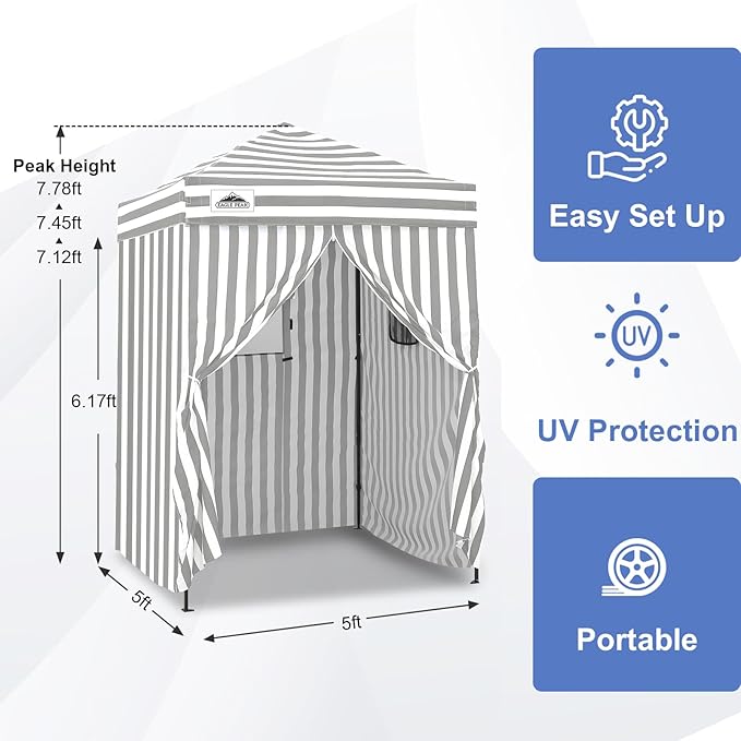 EAGLE PEAK Flex Ultra Compact 5x5 Pop-up Canopy, Sun Shelter, Changing Room, Portable Privacy Tent for Pool, Fashion Photoshoots, or Camping, Gray/White