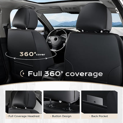 Coverado Car Seat Covers, Leather Seat Covers Full Set, Waterproof Car Seat Protector with Lumbar Support, Automotive Seat Covers Seat Cushions Universal Fit for Most Cars SUV Trucks, (Black&Beige)