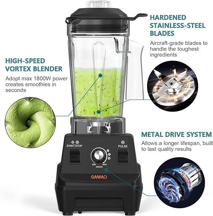 OMMO Blender 1800W, Professional High Speed Countertop Blender