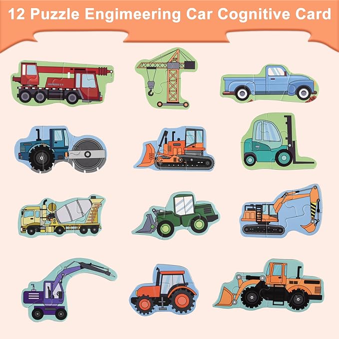 ASTARON 3D Magnetic Puzzle with 60 Puffy Stickers for Toddlers, 41 Pieces Construction Vehicles Toddler Puzzles Preschool Education Learning Travel Toys Car Plane Activities for Kids Quiet Time