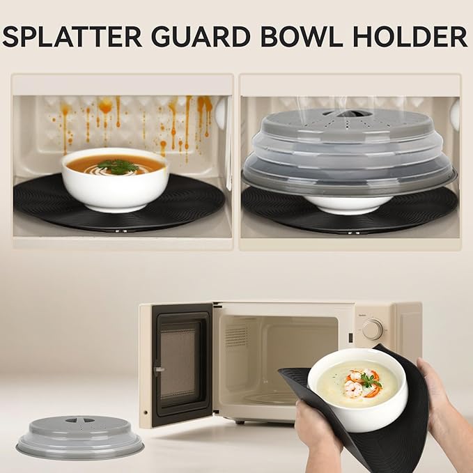 12" Microwave Splatter Cover & Mat, Large Vented Collapsible Splatter Guard