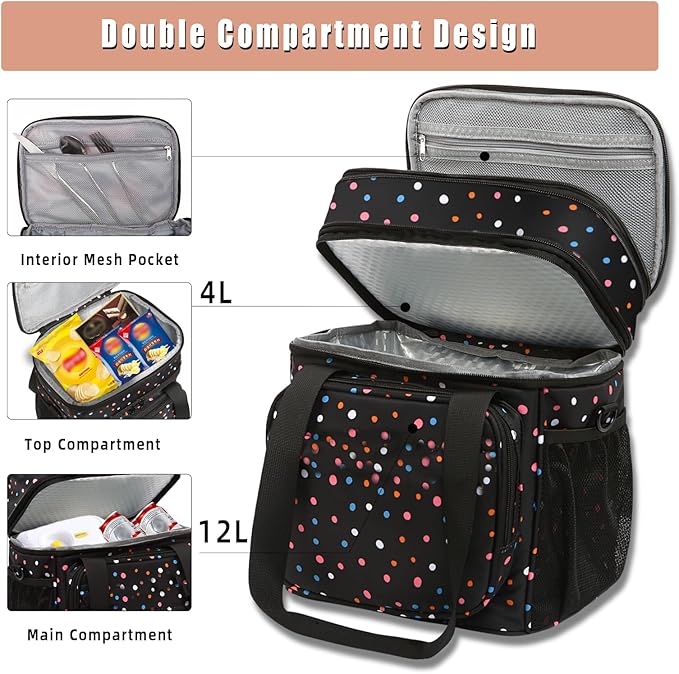 Expandable Insulated Lunch Box, Double Deck Lightweight Large Lunch Bag Tote
