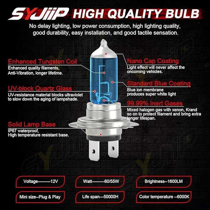 Upgraded Halogen Headlight Bulbs Compatible for Subaru Legacy 2005-2014/Outback 2010-2014, 9005 High Beam H7 Low Beam Headlamp Lights, Plug N Play, 6000K White, 300% Brightness,4-Pack