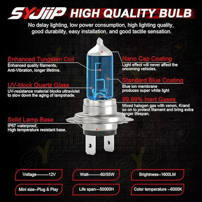 Upgraded Halogen Headlight Bulbs Compatible for Subaru Legacy 2005-2014/Outback 2010-2014, 9005 High Beam H7 Low Beam Headlamp Lights, Plug N Play, 6000K White, 300% Brightness,4-Pack