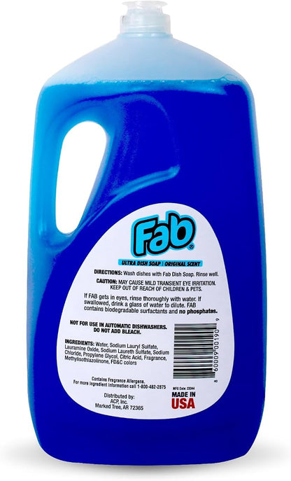 La's Totally Awesome Fab Liquid Dish Soap, Original Scent, 90 fl oz (Pack of 2) | Powerful Grease-Cutting Dishwashing Liquid, Gentle on Hands, Dish Detergent for Pots, Pans, Glassware & Cookware