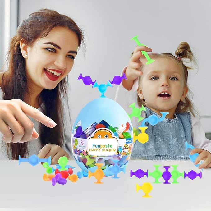 50pcs Suction Toys Sensory Toys for Kids Ages 4-8 Boys Girls, Bath Toy for Toddlers Montessori 8 Colors Sensory Slicone Sucker Travel for Kids 3 4 5 6 7 8