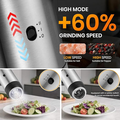 Rechargeable Gravity Electric Salt Grinder Set