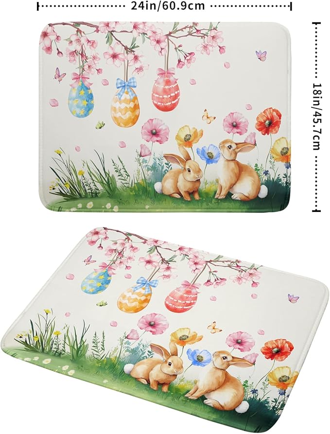 Giwawa Easter Bunny Dish Drying Mat, Spring Rabbits Eggs Hunt Dish Drainer Mats