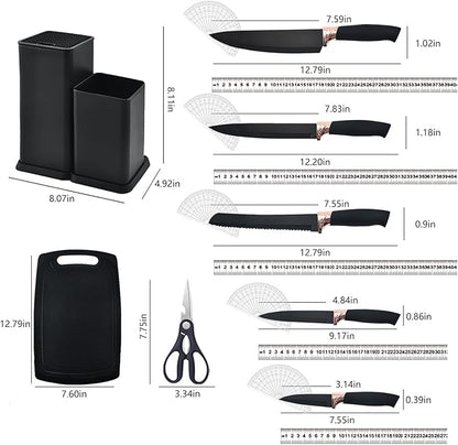 Cooking Utensils Set,19 Kitchen Set Utensils Set with 11 Pieces Spatula Cooking Utensils,Heat Resistant Silicone Utensils 6 Piece Sharp Knife Set 2 Pieces Utensil Cutting Board (Black 19 PCS Set)