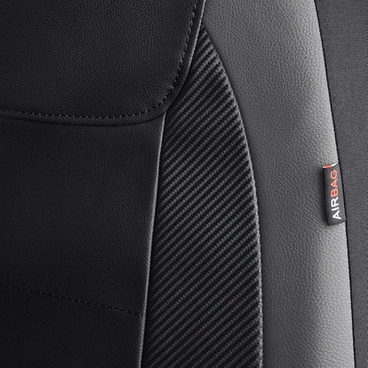 Flying Banner car seat Covers Protects Water Proof Faux Leather Carbon Fiber Front and Rear Bench (Gray Black, Full Set - 9PCS)