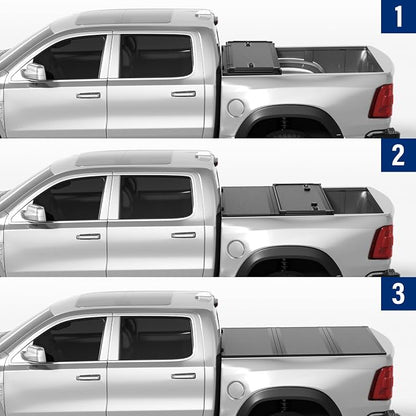 FRP Hard Tri-fold Tonneau Cover Fold Truck Bed Covers Compatible with 2009-2026 Dodge Ram 1500 & 2500 6' 4" Bed Without Ram Box (76.3")