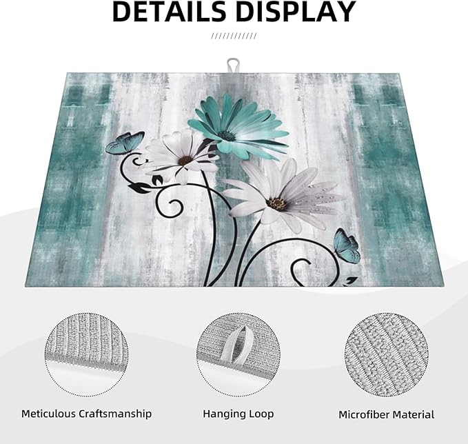 Floral Dish Drying Mat 18x24 Inches