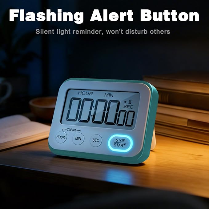 Digital Kitchen Timer Magnetic Loud Alarm, Large LCD Screen Silent/Beeping
