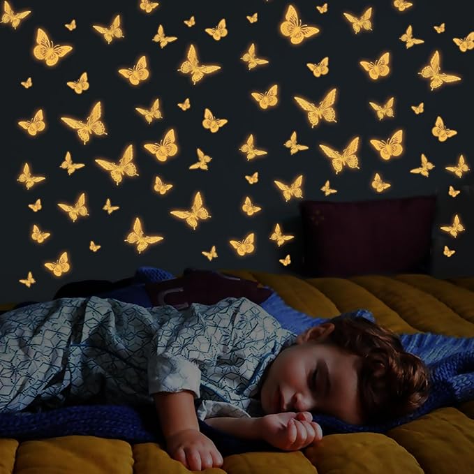 SAOROPEB Glow in The Dark 3D Butterfly 24 Pcs 3 Sizes, Luminous Butterfly Stickers for Ceiling or Wall, Glow in The Dark Party Supplies, Removable Luminous Stickers for Kids Babys Nursery (Orange)
