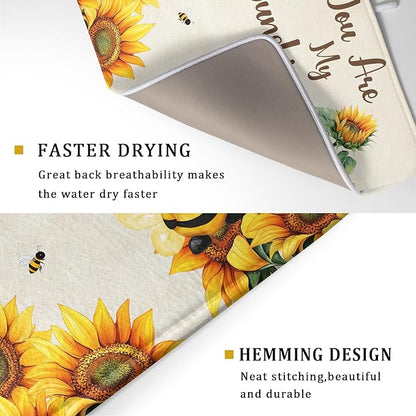 Giwawa Bee Gnomes Dish Drying Mat, Summer Sunflowers Elf Dish Drainer Mats