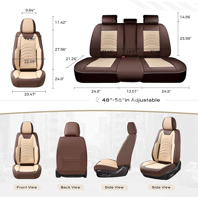 Coverado Seat Covers for Cars, 5 Seats Seat Covers Full Set, Faux Leather Seat Covers for Cars, Automotive Seat Covers Universal Car Seat Protector Seat Cushion Fit for Most Cars Trucks, Coffee&Beige