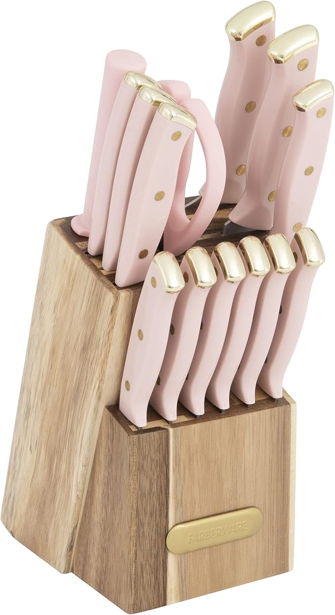 Farberware 15-Piece Triple Riveted Acacia Knife Block Set, High