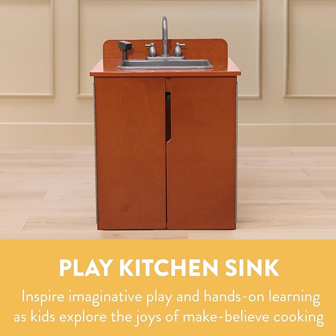 Chef's Station Kids Wooden Pretend Kitchen Sink, Play Kitchen, Dark Walnut