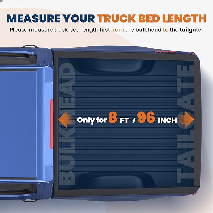 KUIPERAUTO 8FT Roll-Up Soft Vinyl Truck Bed Tonneau Cover Compatible for 14-18 Chevy Chevrolet Silverado/GMC Sierra 1500| 15-18 2500HD 3500HD (Inc. 2019 LD/Limited) Fleetside Long Bed On Top -96 Inch