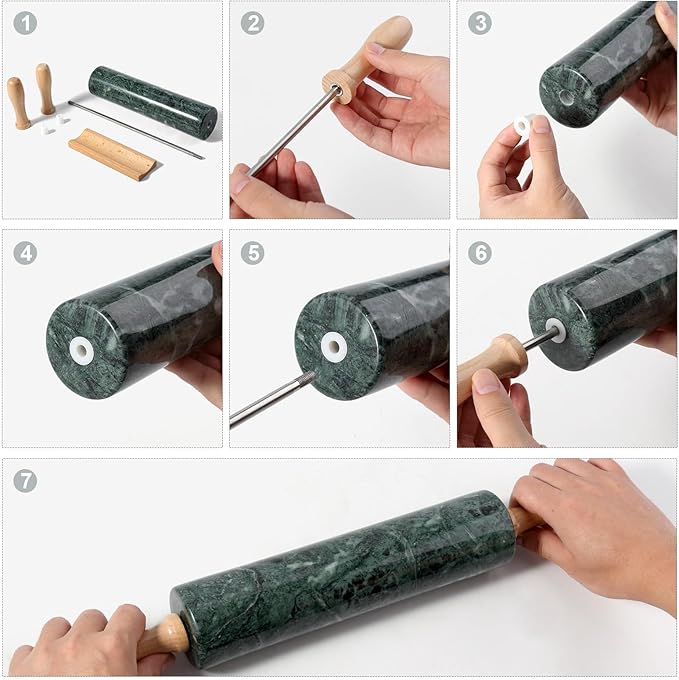 Koville Indian Green Marble Rolling Pin, Non-Stick Stone Dough Roller, 18 Inch
