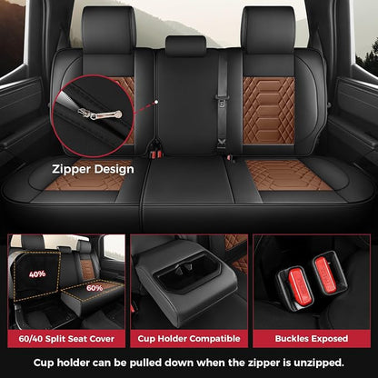 FREESOO Tundra Seat Covers 2026 2025 2024 2023 2022 Full Set, Fit for Toyota Tundra Crewmax Double Cab, Custom Truck Seat Covers with Waterproof Faux Leather BlackBrown
