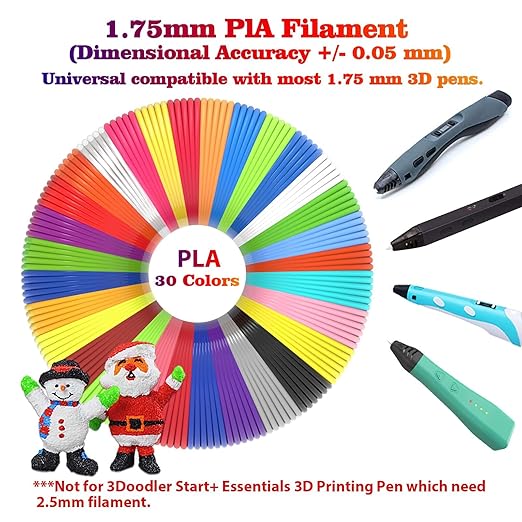 3D Pen Filament Refills 30 Colors, Bonus 250 Stencils eBooks - 3D Pen Filament PLA 1.75mm,Non-Toxic, Smooth Printing Refills