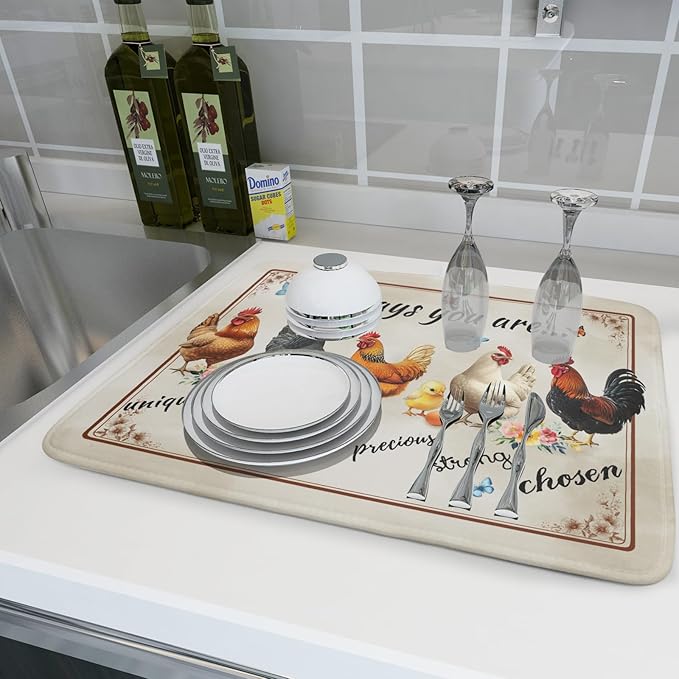 Farmhouse Rooster Dish Drying Mat