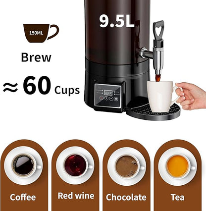 Coffee Urn Commercial Coffee Maker, 9.5 L 60 Cups, Transparent Electric