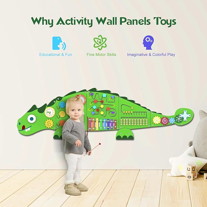 Activity Wall Panels Toys for Toddlers: Sensory Wall Toys Dinosaur Busy Board - Montessori Learning Activity Center Children's Daycare Nursery Playroom Essentials