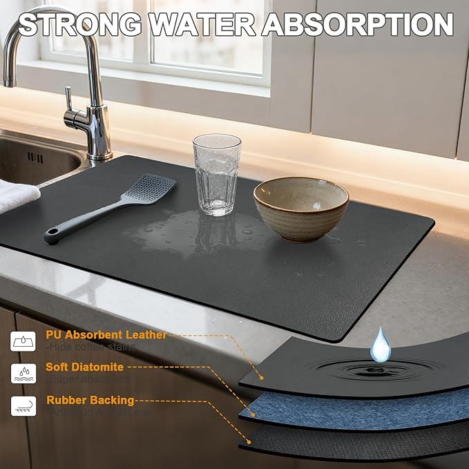 Dish Drying Mats for Kitchen Counter, Waterproof Coffee Mat for Countertop