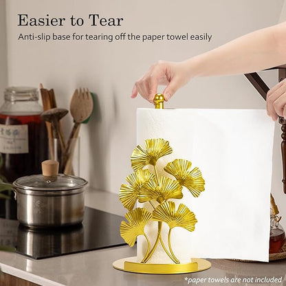 Vintage Gold Ginkgo Paper Towel Holder Countertop