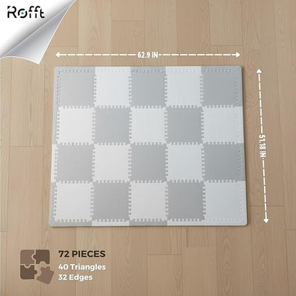 Little fun times Play Mat for Baby Large 72 Pieces, Assembled Total 64 x 64 inch 28,4 SqFt, Interlocking Floor Puzzle, EVA Tiles Playmat for Toddler and Kids, Two Colors Design with Edges.