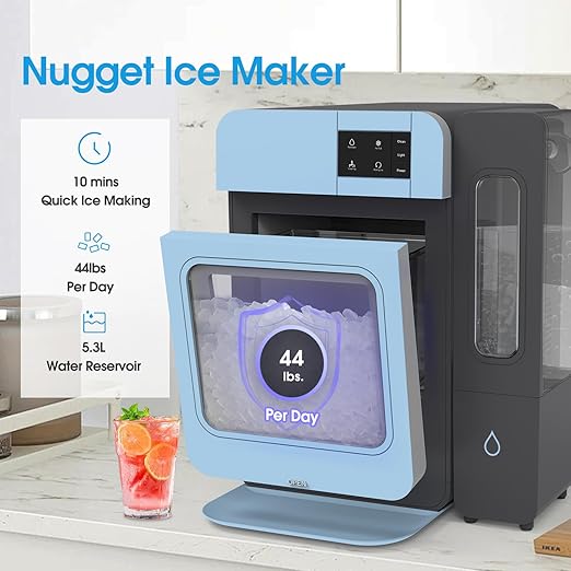 VECYS Nugget Countertop Ice Maker W/Side Tank, 44LBS Daily Ice Making Capacity
