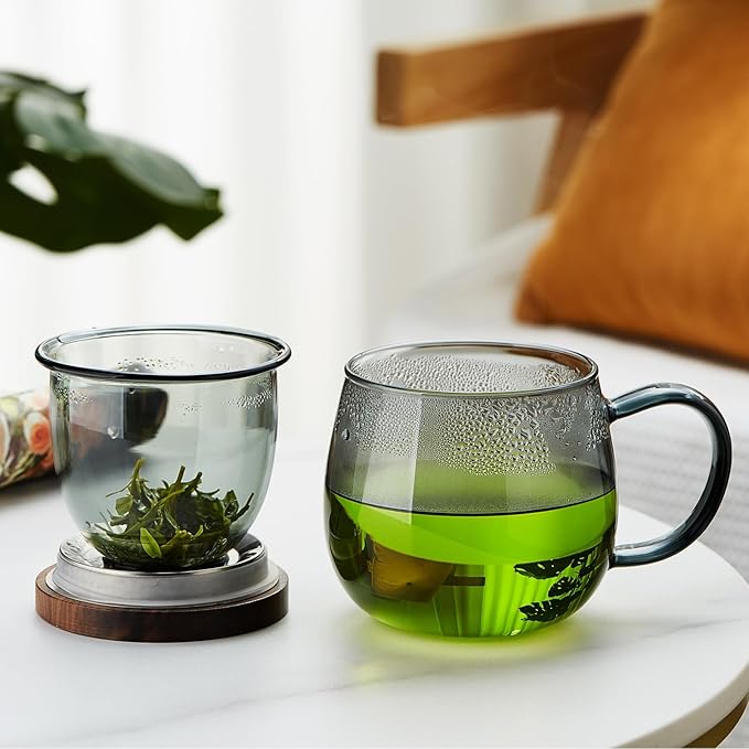 17 OZ Glass Tea Cup with Infuser and Lid, 500 ML Large Borosilicate Teacup