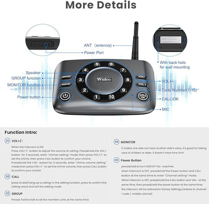 Hands-Free Intercoms Wireless for Home Business, Wuloo Upgrade Two Way Audio