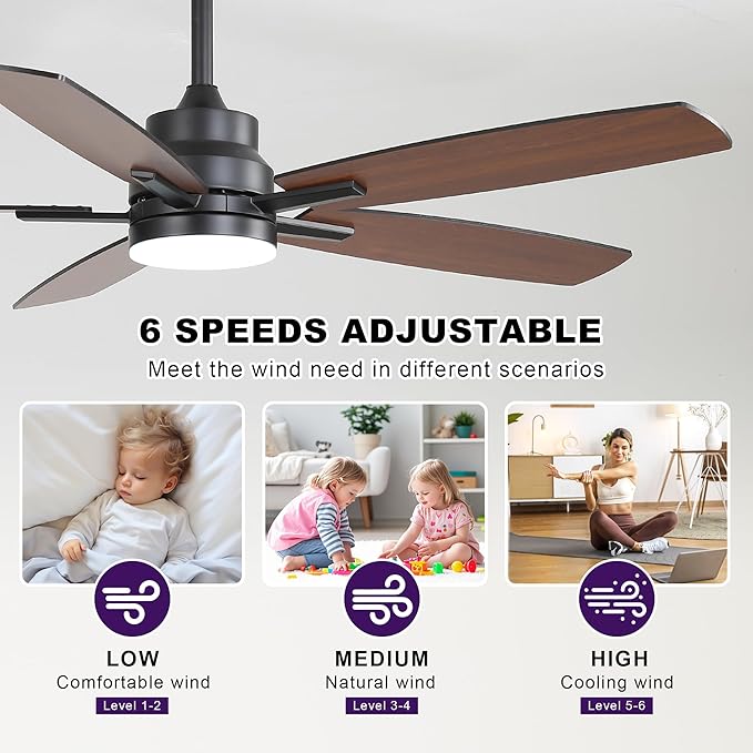ARTPLAN 52" Ceiling Fan with Light and Remote, Noiseless DC Motor & Reversible