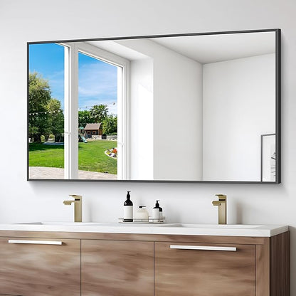 Black Bathroom Mirror for Wall, 55x36 Inch Rectangle Mirrors