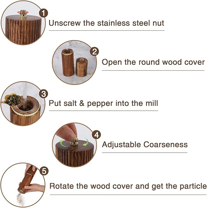 Wooden Pepper Grinder Pepper Mill, Adjustable Coarseness Salt Pepper Grinder