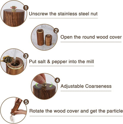 Wooden Pepper Grinder Pepper Mill, Adjustable Coarseness Salt Pepper Grinder