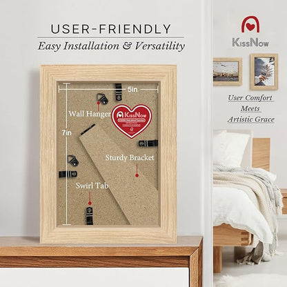 5x7 Picture Frame 2 Pack, Natural Oak Wood Gallery Photo Frame, Wall Hanging or Tabletop Display